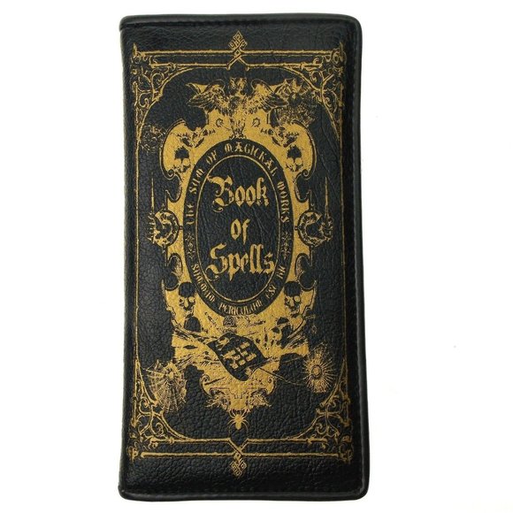 Book of Spells Wallet Black Gold Zip Up Halloween Gothic Steampunk Witch Gift - Picture 1 of 4